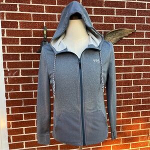 -Huk Track Hoodie Slate Blue Thumbholes Drawstring Unisex Size Small